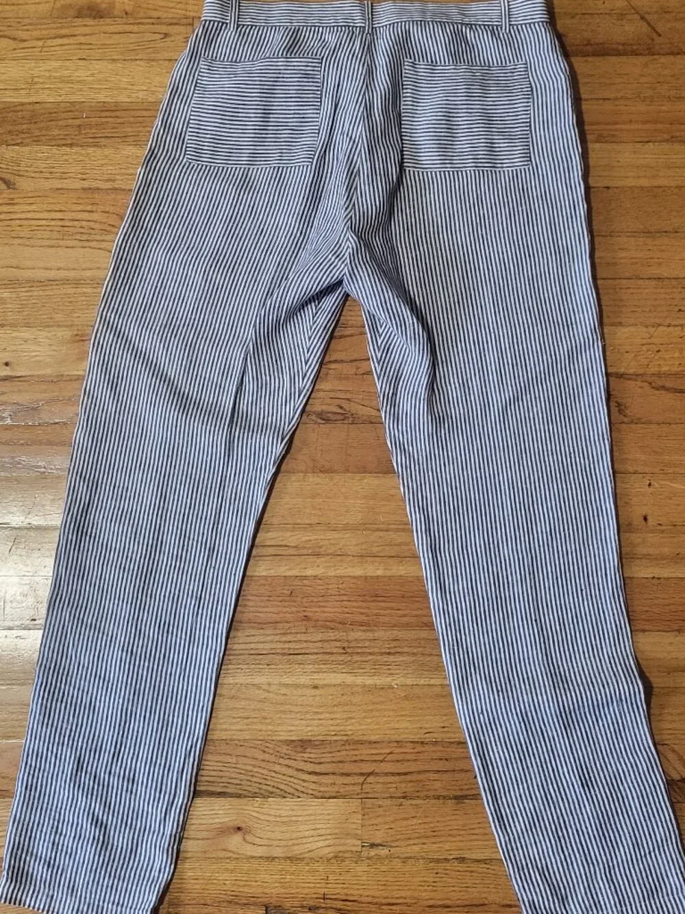 Alex Crane Cham Pants Lines Men’s 33 Blue White Stripe 100% Linen